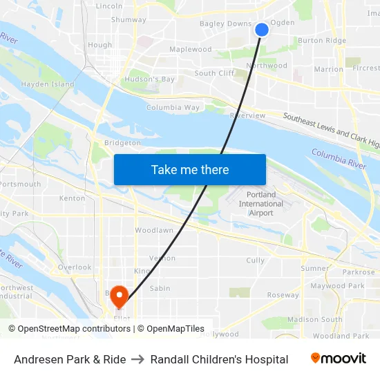 Andresen Park & Ride to Randall Children's Hospital map
