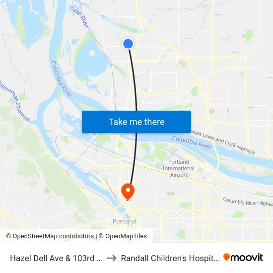 Hazel Dell Ave & 103rd St to Randall Children's Hospital map