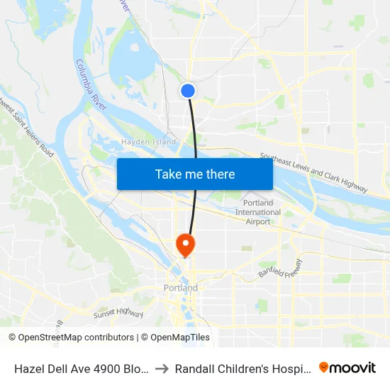 Hazel Dell Ave 4900 Block to Randall Children's Hospital map
