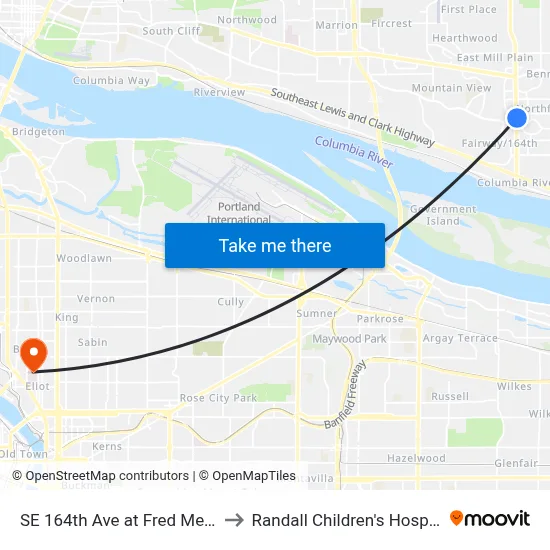 SE 164th Ave at Fred Meyer to Randall Children's Hospital map
