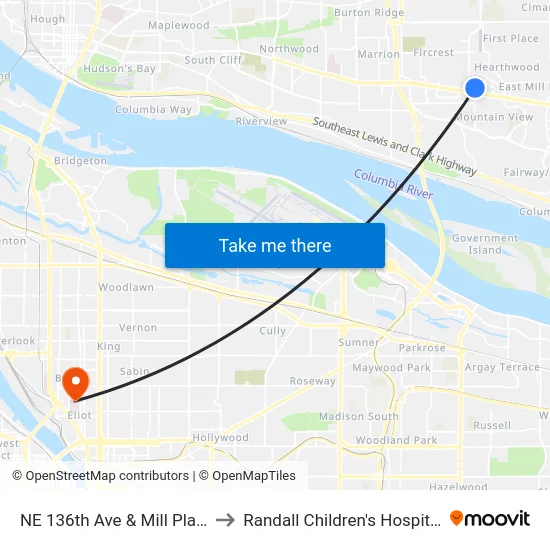 NE 136th Ave & Mill Plain to Randall Children's Hospital map