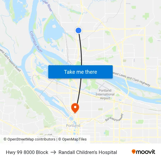 Hwy 99 8000 Block to Randall Children's Hospital map