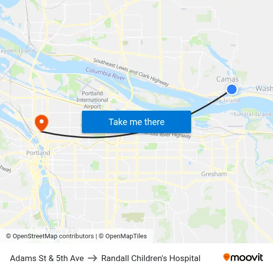 Adams St & 5th Ave to Randall Children's Hospital map