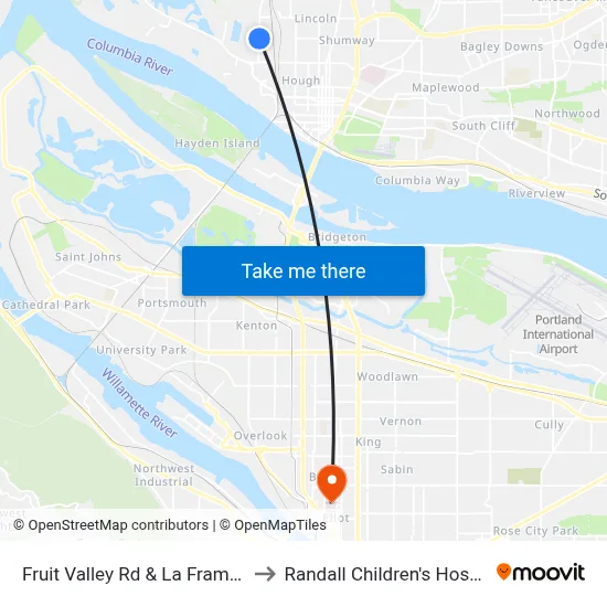 Fruit Valley Rd & La Frambois to Randall Children's Hospital map