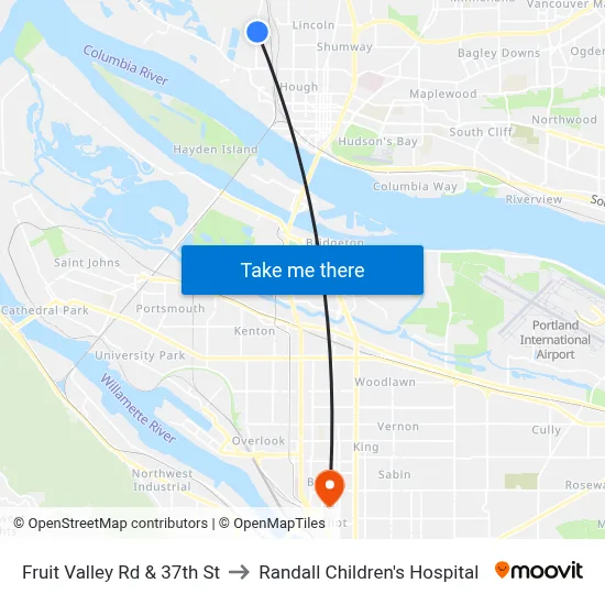 Fruit Valley Rd & 37th St to Randall Children's Hospital map