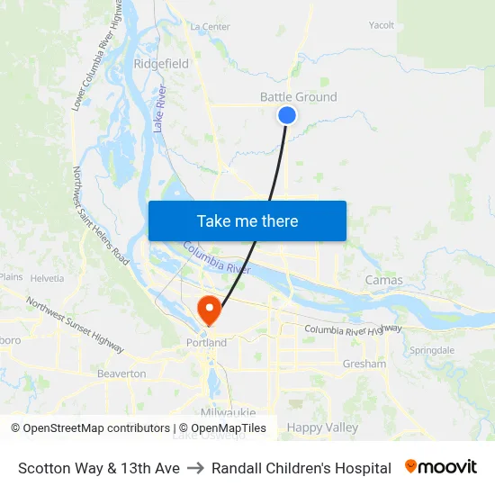 Scotton Way & 13th Ave to Randall Children's Hospital map