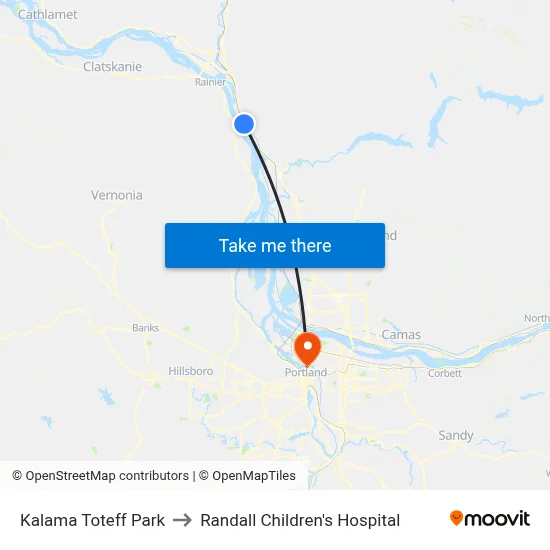 Kalama Toteff Park to Randall Children's Hospital map
