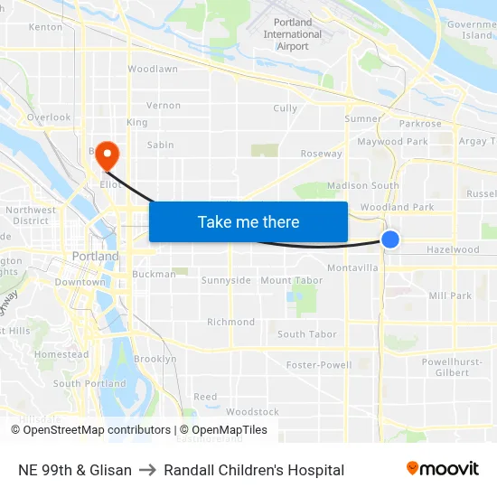NE 99th & Glisan to Randall Children's Hospital map