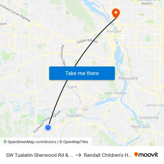 SW Tualatin-Sherwood Rd & Gerda Ln to Randall Children's Hospital map