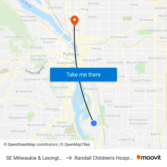 SE Milwaukie & Lexington to Randall Children's Hospital map