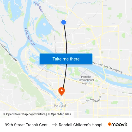 99th Street Transit Center to Randall Children's Hospital map