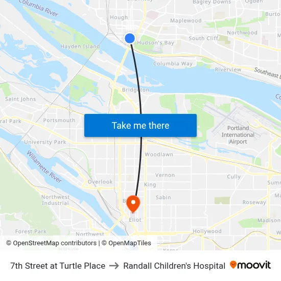 7th Street at Turtle Place to Randall Children's Hospital map