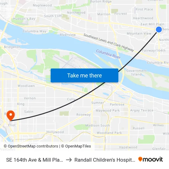 SE 164th Ave & Mill Plain to Randall Children's Hospital map
