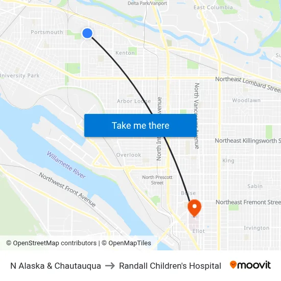 N Alaska & Chautauqua to Randall Children's Hospital map
