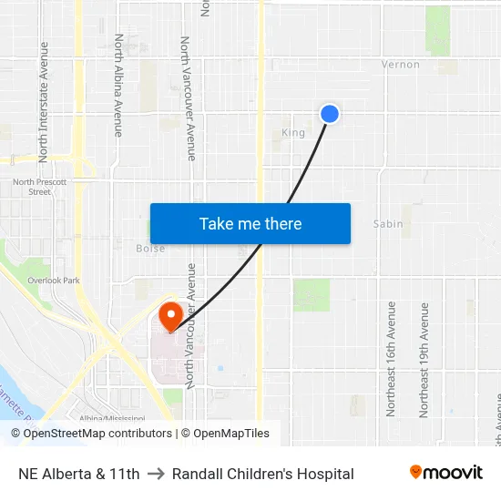 NE Alberta & 11th to Randall Children's Hospital map