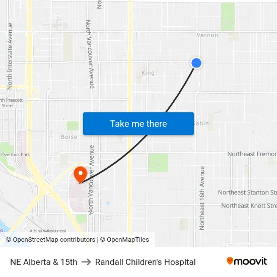 NE Alberta & 15th to Randall Children's Hospital map