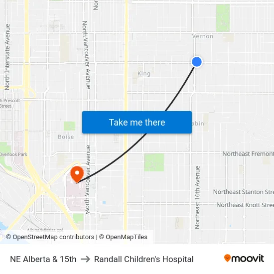 NE Alberta & 15th to Randall Children's Hospital map