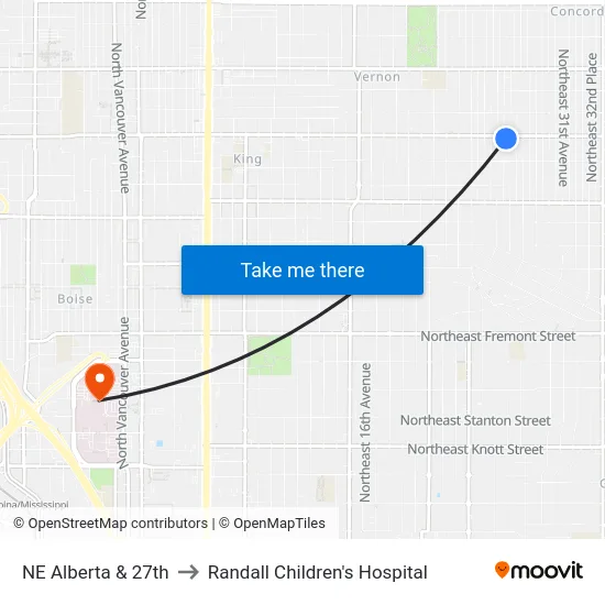NE Alberta & 27th to Randall Children's Hospital map
