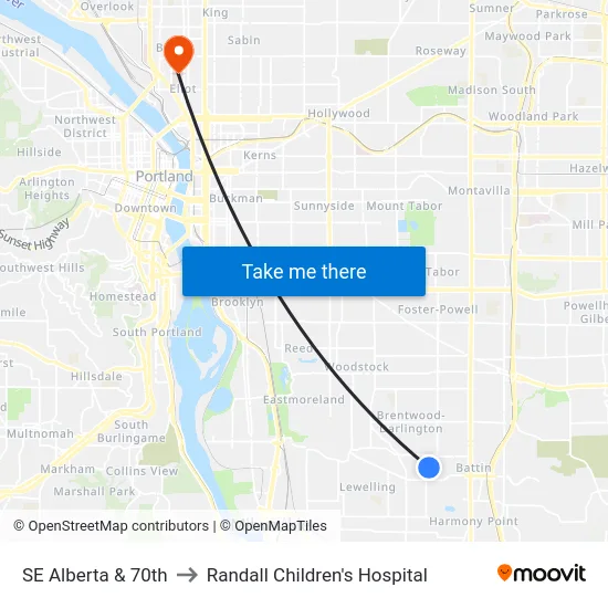 SE Alberta & 70th to Randall Children's Hospital map