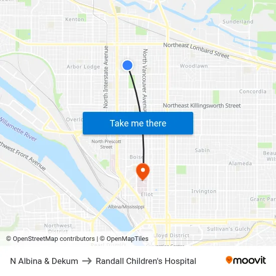 N Albina & Dekum to Randall Children's Hospital map