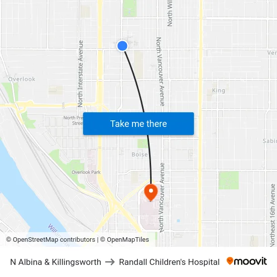 N Albina & Killingsworth to Randall Children's Hospital map
