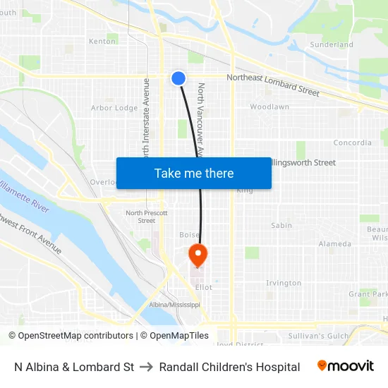N Albina & Lombard St to Randall Children's Hospital map