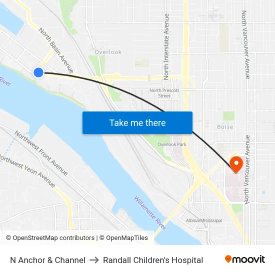 N Anchor & Channel to Randall Children's Hospital map
