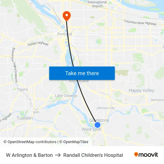 W Arlington & Barton to Randall Children's Hospital map