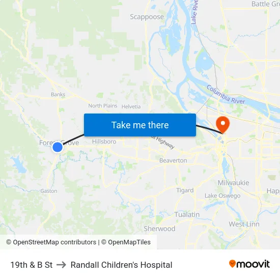 19th & B St to Randall Children's Hospital map