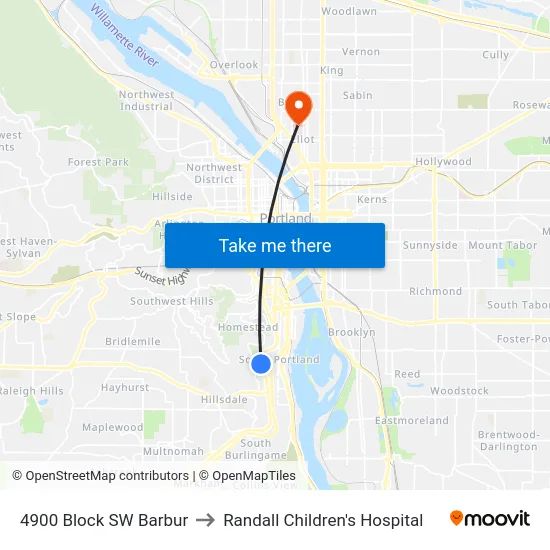 4900 Block SW Barbur to Randall Children's Hospital map