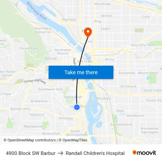 4900 Block SW Barbur to Randall Children's Hospital map