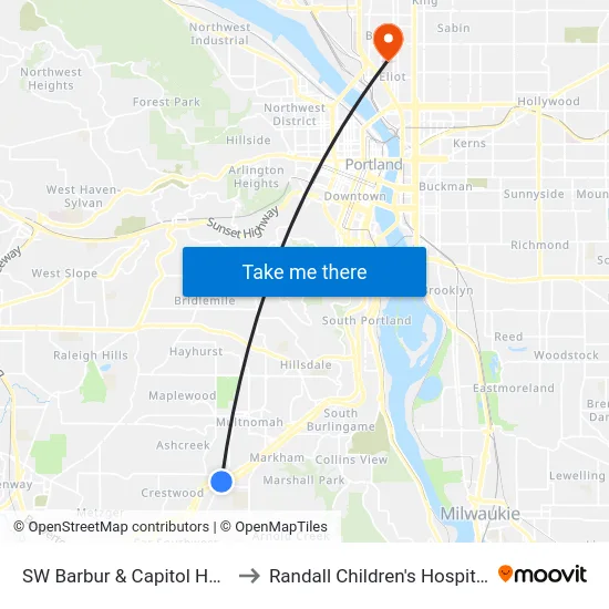 SW Barbur & Capitol Hwy to Randall Children's Hospital map