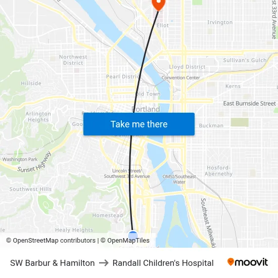 SW Barbur & Hamilton to Randall Children's Hospital map