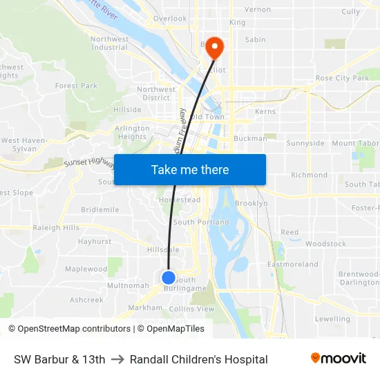 SW Barbur & 13th to Randall Children's Hospital map