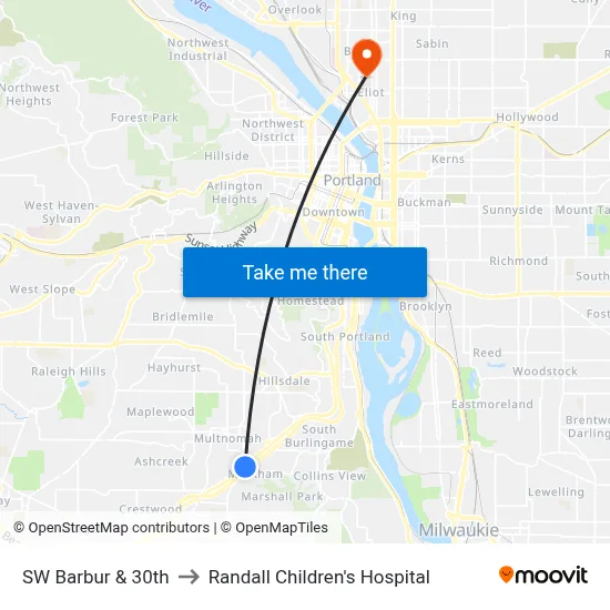 SW Barbur & 30th to Randall Children's Hospital map