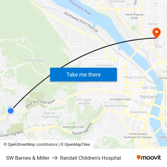SW Barnes & Miller to Randall Children's Hospital map