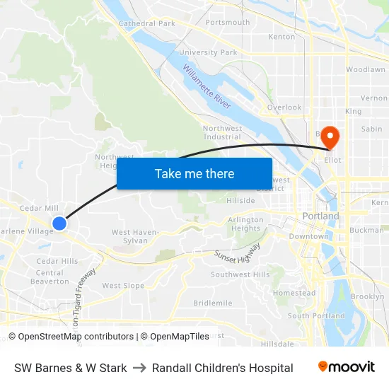 SW Barnes & W Stark to Randall Children's Hospital map