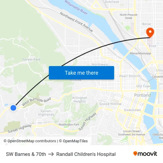SW Barnes & 70th to Randall Children's Hospital map