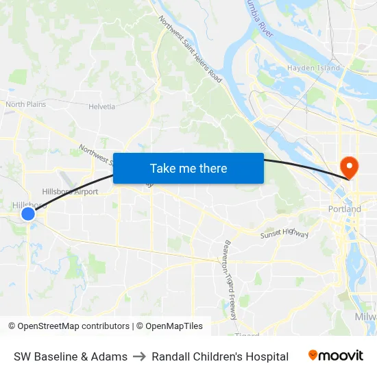 SW Baseline & Adams to Randall Children's Hospital map