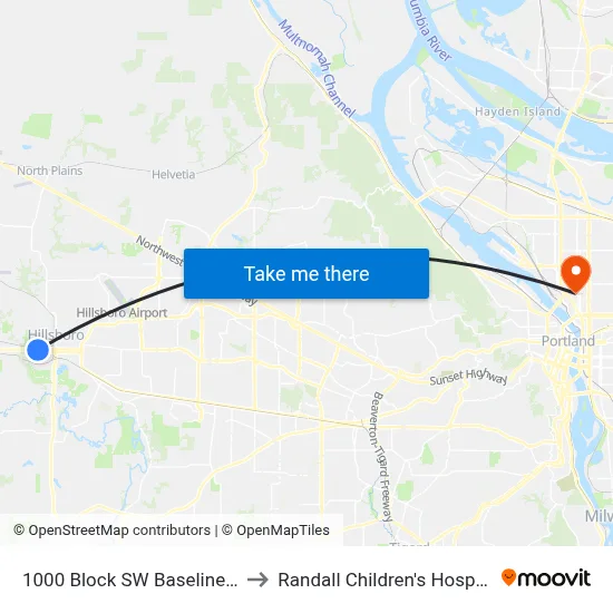 1000 Block SW Baseline St to Randall Children's Hospital map