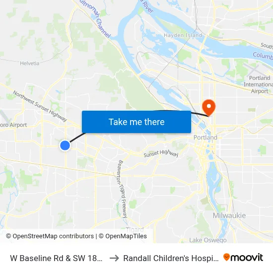 W Baseline Rd & SW 185th to Randall Children's Hospital map