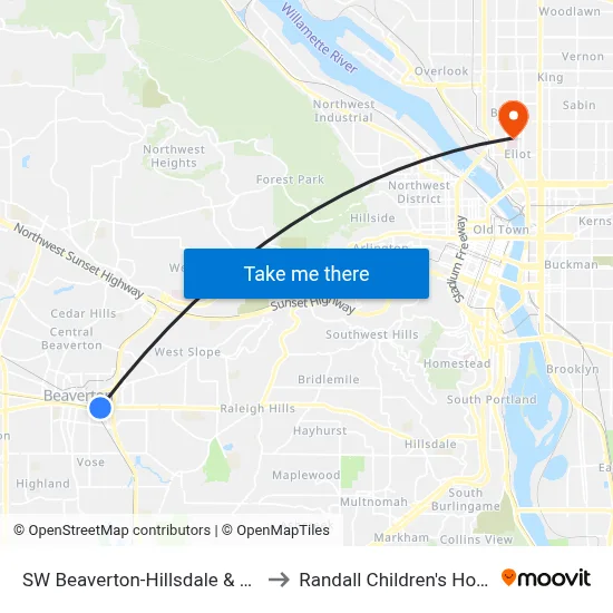 SW Beaverton-Hillsdale & Griffith to Randall Children's Hospital map