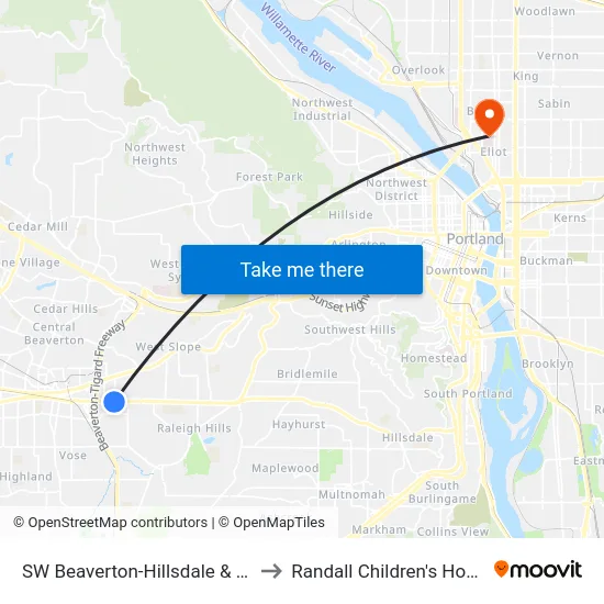 SW Beaverton-Hillsdale & 107th to Randall Children's Hospital map