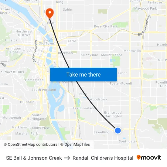 SE Bell & Johnson Creek to Randall Children's Hospital map