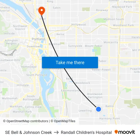 SE Bell & Johnson Creek to Randall Children's Hospital map