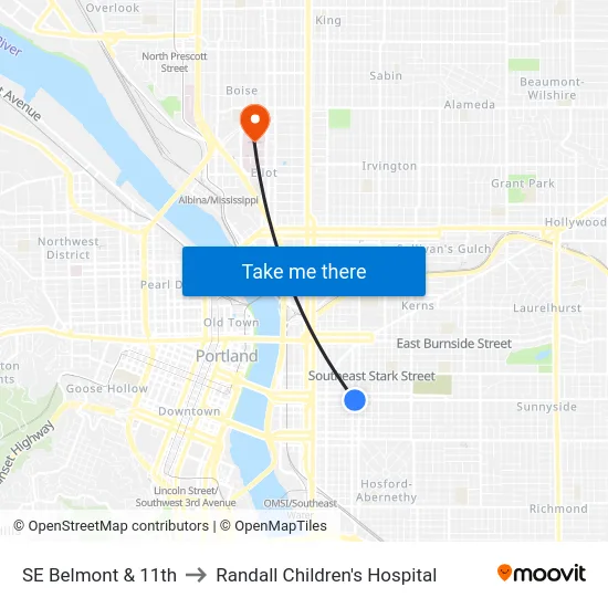 SE Belmont & 11th to Randall Children's Hospital map