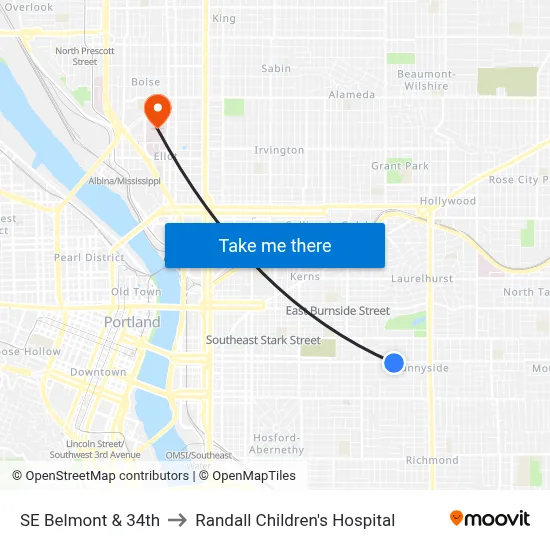 SE Belmont & 34th to Randall Children's Hospital map