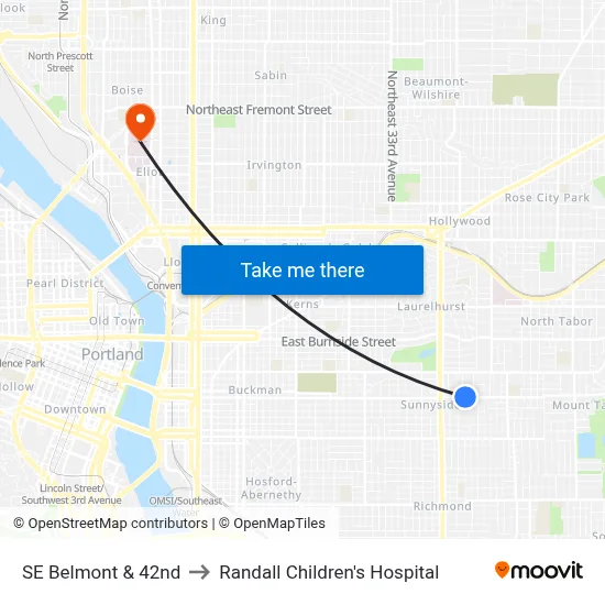 SE Belmont & 42nd to Randall Children's Hospital map