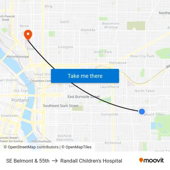 SE Belmont & 55th to Randall Children's Hospital map