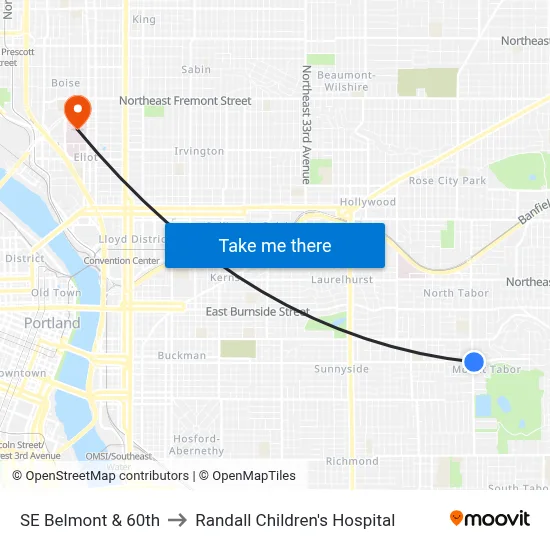 SE Belmont & 60th to Randall Children's Hospital map